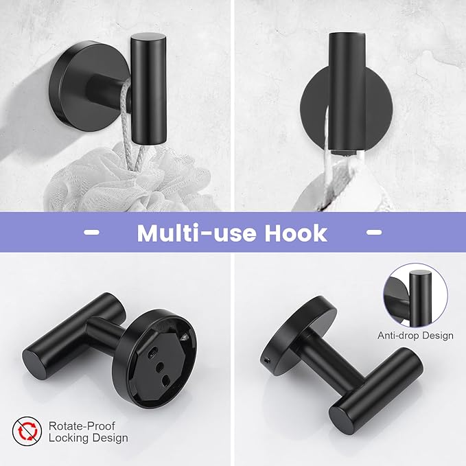 YACVCL Bathroom Hardware Set 4 Pieces Towel Bar Set Matte Black Bathroom Accessories Set SUS304 Stainless Steel Towel Holder Set,Wall-Mounted