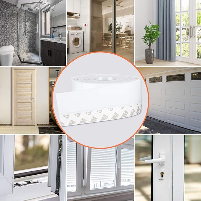 26 Feet Silicone Seal Strip, Weather Stripping Seal Tape for Door, Window & Shower Glass Gaps (White, 25MM)