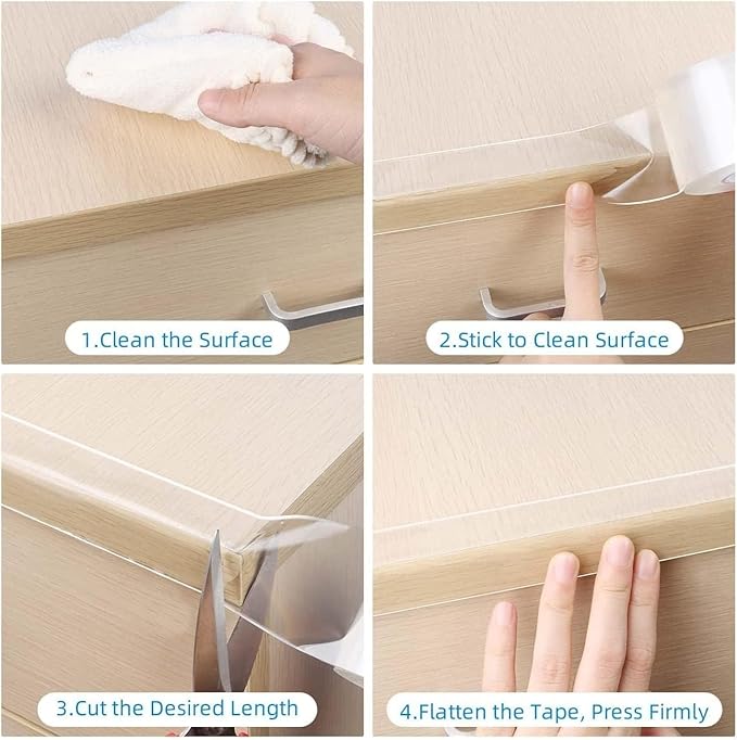 2Pack Clear Edge Protector Strip,1.57in x 16.4FT(32.8FT Total),Sharp Edge Wrap Cover Tape,Self Adhesive Protective Bumper Guards for Cabinet Door Desk Table Furniture,Kitchen Countertop,Waterproof
