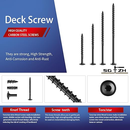 #14 x 4 Inch Lag Screws (30Pcs) 1lb. Structural Wood Screw, Black, Carbon Steel, Washer Head, Rust Resistant epoxy Coated, T30 Star Bit