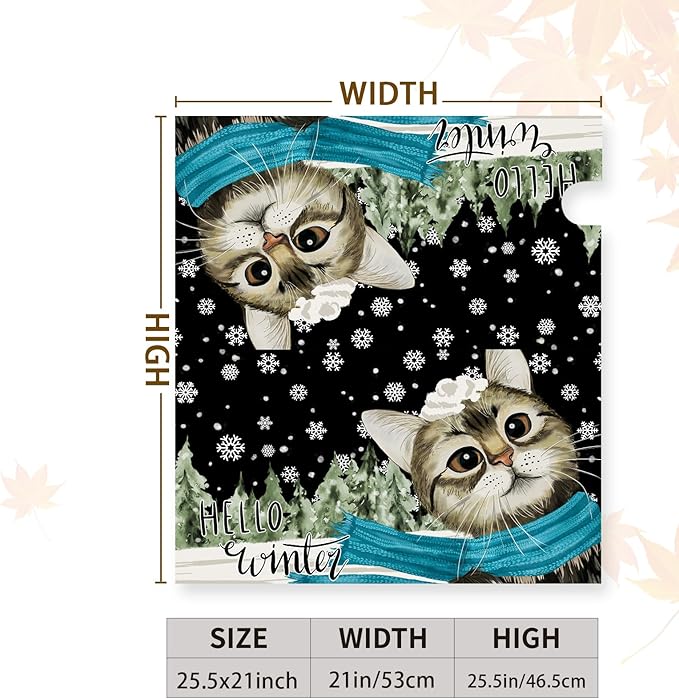 Hello Winter Cat Magnetic Mailbox Covers Large Size 25.5x21 Inch Snowflakes Pine Tree Post Box Mailbox Wraps Cute Cat Cover Oversized Outdoor Decor for Garden Yard