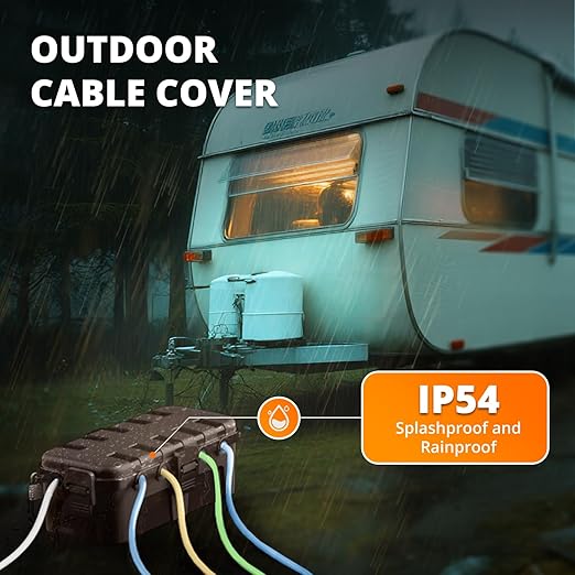 QUOBAS Outdoor Waterproof Electrical Box with 6 Cable Ports, IP54 Weatherproof Heavy-Duty Extension Cord Cover for Power Strips, Garden Power Tools, Holiday Lights, Brown