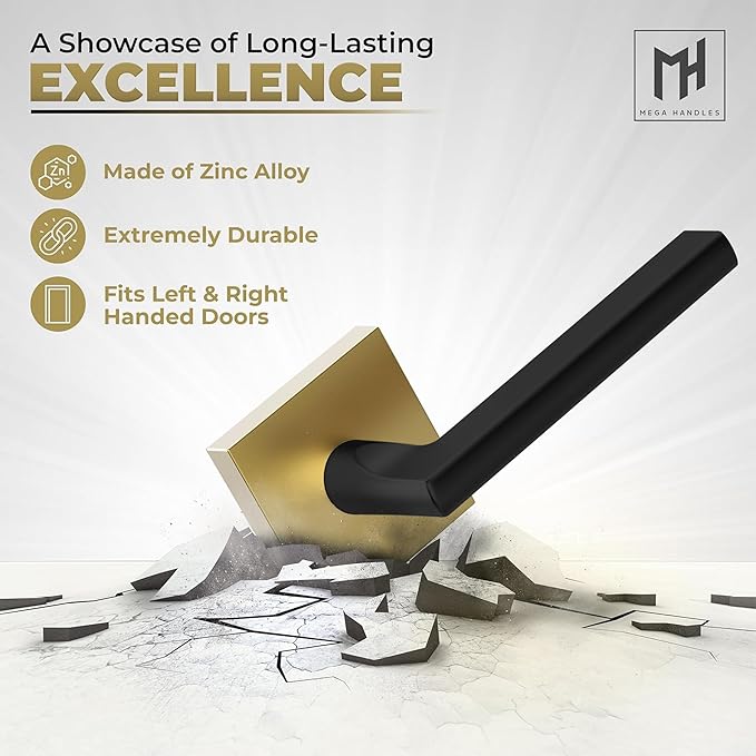 Mega Handles Prime Dummy Lever, Door Handle for Closet or French Doors, Single Side Door Levers, Fits All Standard Door Sizes, Covered Screws Included - Satin Brass/Matte Black (2 Pack) 5"