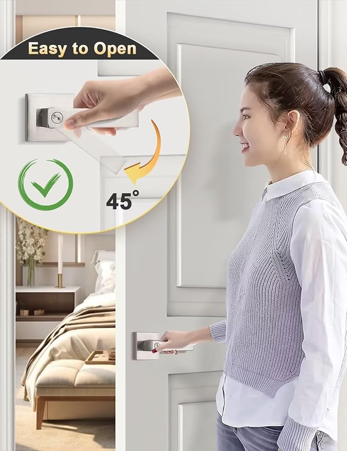 5 Pack Privacy Square Brushed Nickel Door Handles Interior, Keyless Door Knobs for Bedroom/Bathroom, Reversible for Left Right Handed Doors