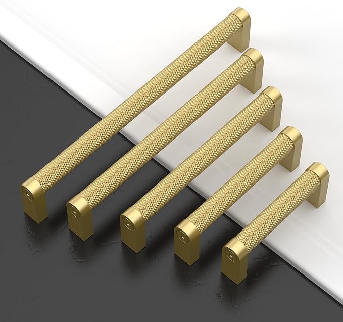 Amerdeco 10 Pack Brushed Gold Knurled Cabinet Pulls 5 Inch Hole Centers Kitchen Cabinet Handles Hardware Kitchen Handles for Cabinets Handles ZH0064