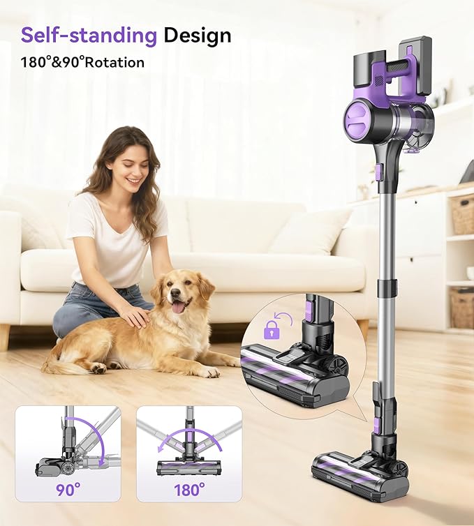 S10 Cordless Vacuum Cleaner, 55Kpa 60mins Lightweight Stick Vacuum with Powerful Suction for Home, Rechargeable, Self-Standing, Handheld Vacuum Cleaners for Hardwood Floors, Carpets, Pet Hair