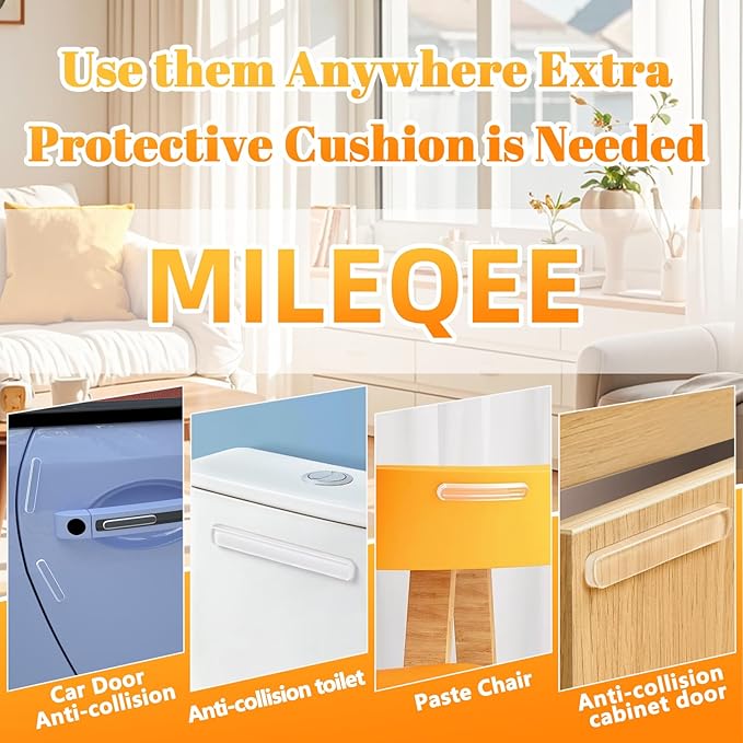 50PCS Clear Protector Strips, Door Wall Bumpers Stopper, Self Adhesive Cabinet Pads Sound Dampening, Cupboard Drawer Cushion Guards, Desk Protective Soft Quiet Cushioning for Furniture Kitchen