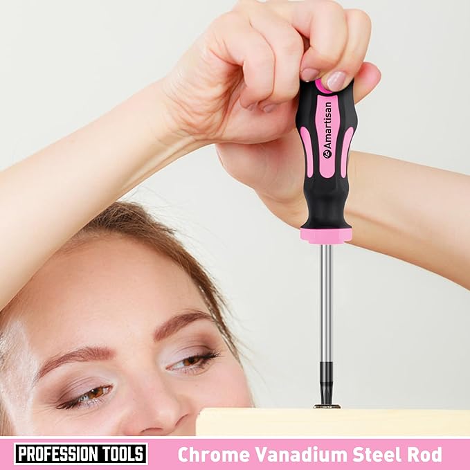 Magnetic Screwdrivers Set with Case, Amartisan 43-piece Includs Slotted, Phillips, Hex, Pozidriv,Torx and Precision Screwdriver Set, Magnetizer Demagnetizer Tools, Tools for Men (Pink))