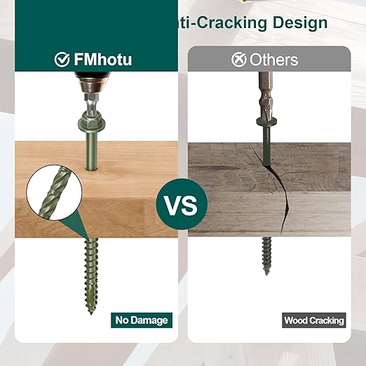 #14 x 8 Wood Structural Screws 100 Pack Hex Head Lag Screws, Rust Resistant Timber Screws for Timber/Log/Landscaping Wood (Green)