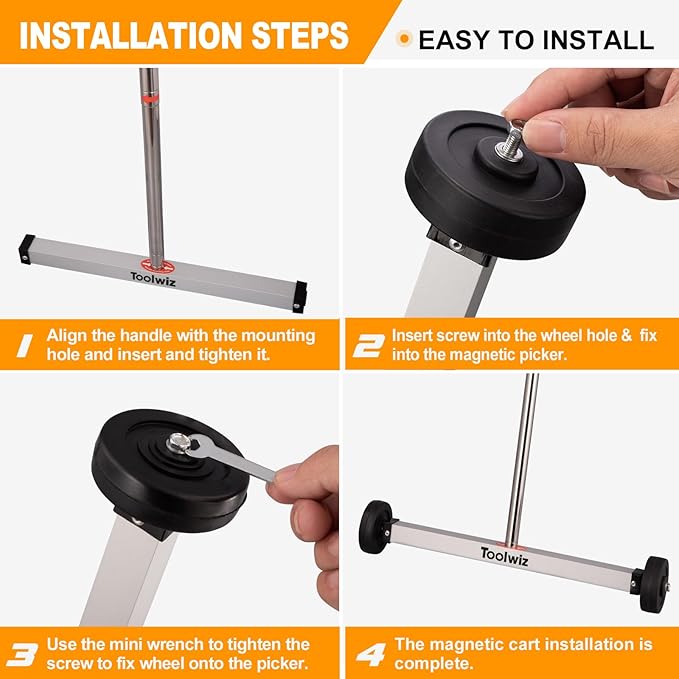 Toolwiz Magnetic Pick Up Sweeper 17-inch Heavy Duty Magnet Pickup Lawn Sweeper Roofing Tools, 8.8 Lbs Yard Magnet with Telescoping Holder and Wheels to Pick Up Nails Magnetic Sweeper for Construction