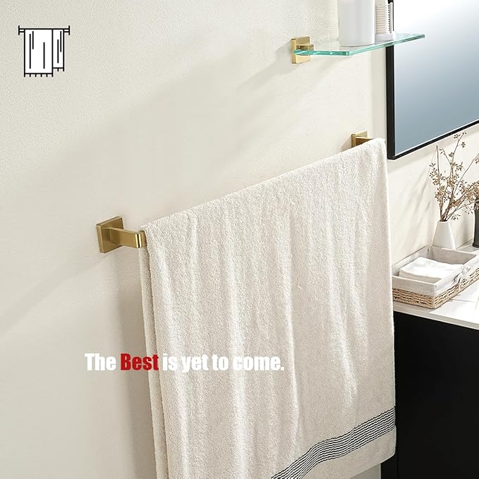 JQK Gold Towel Bar, Rounded Edges 32.36 Inch Towel Rack, 304 Stainless Steel Bathroom Wall Mount, Useable Length 30 Inch, TB250L30-BG
