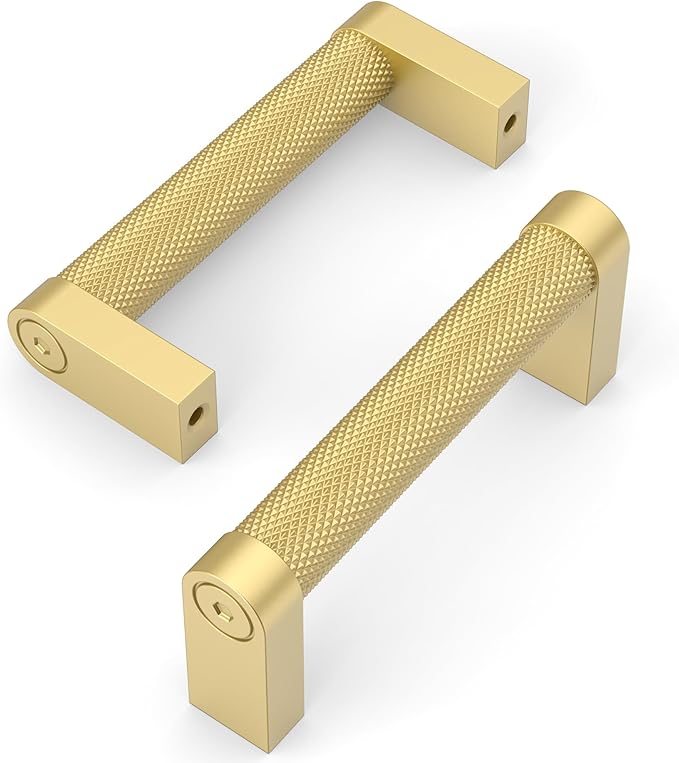 Amerdeco 10 Pack Brushed Gold Cabinet Pulls 3 Inch Hole Centers Kitchen Cabinet Handles Hardware Kitchen Handles for Cabinets Handles ZH0064