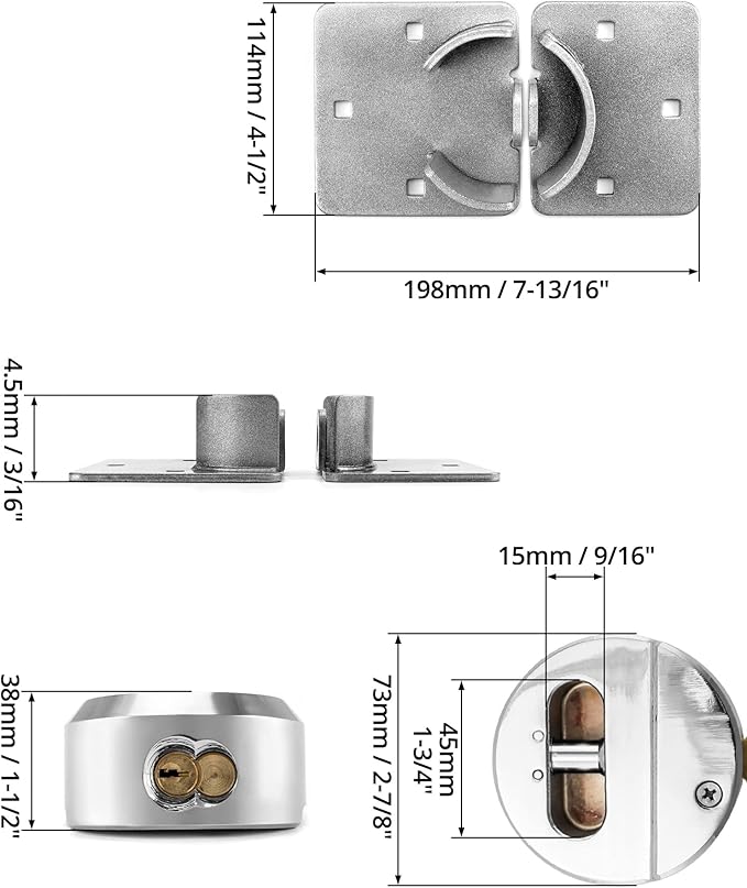 QWORK Heavy Duty Puck Lock and Hasp, 2 Pack High Security Steel Hidden Shackle Keyed Different Padlocks with Keys for Trucks, Gates, Vans and Vending Machines