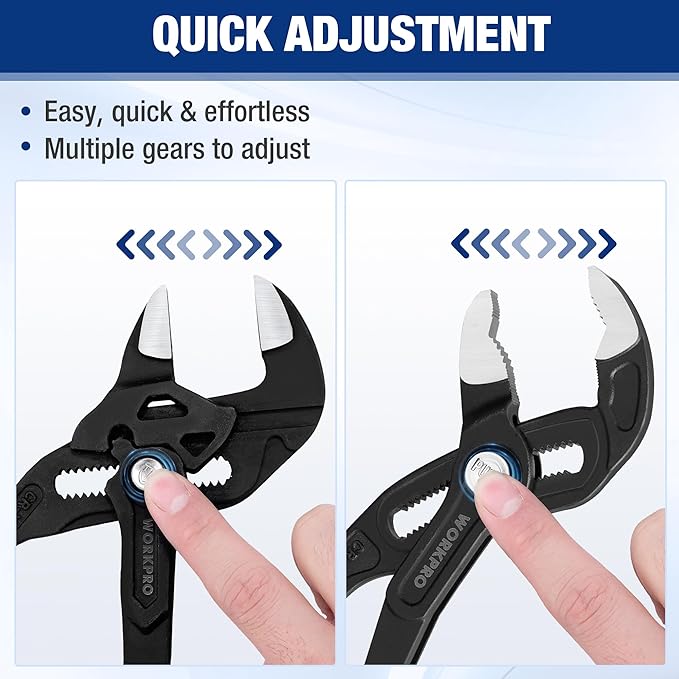 WORKPRO 2-Piece 7-Inch Pliers Wrench & 10-Inch Groove Joint Pliers Set, Quick Adjustment, CR-V Steel, Smooth Jaw & V-Jaw, Upgraded Wide Opening, Ergonomic Grip - for Plumbing, Pipe Work, DIY Projects