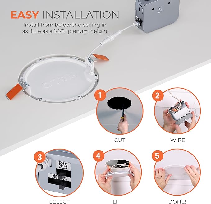 HALO HLB 6 inch LED Recessed Lighting Canless Dimmable Ceiling Light with Selectable Lumens and Selectable Color Temperature 2700K-5000K Wet Location Indoor Outdoor Soffit Downlight HLB6LSFS5