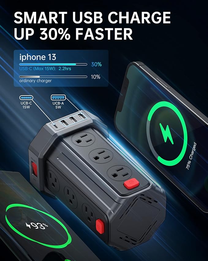 Power Strip Surge Protector, 10 Ft Extension Cord with 12 AC Multiple Outlets 4 USB (1 USB C), SMALLRT Power Tower Desktop Charging Station (Black, 10 FT)