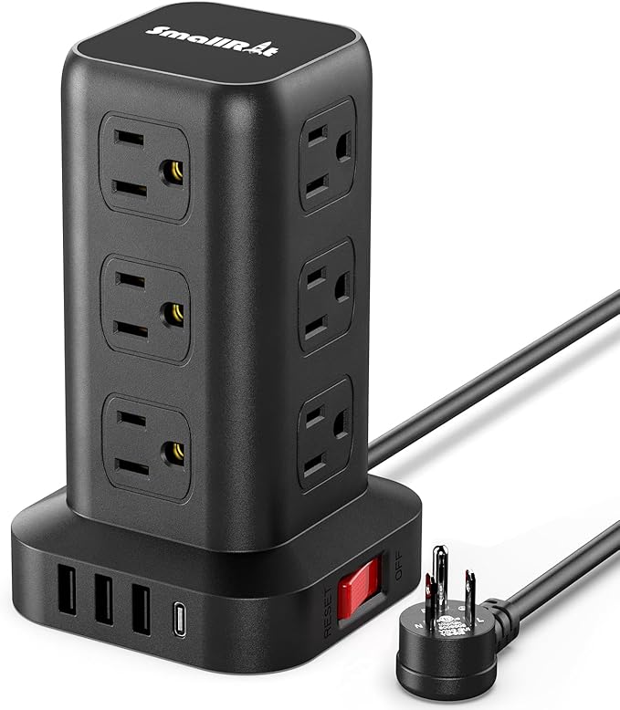 Extension Cord with Multiple Outlets, Surge Protector Power Strip Tower, 12 AC 4 USB,Surge Protector Tower 6.5FT Overload Protection for Home Office