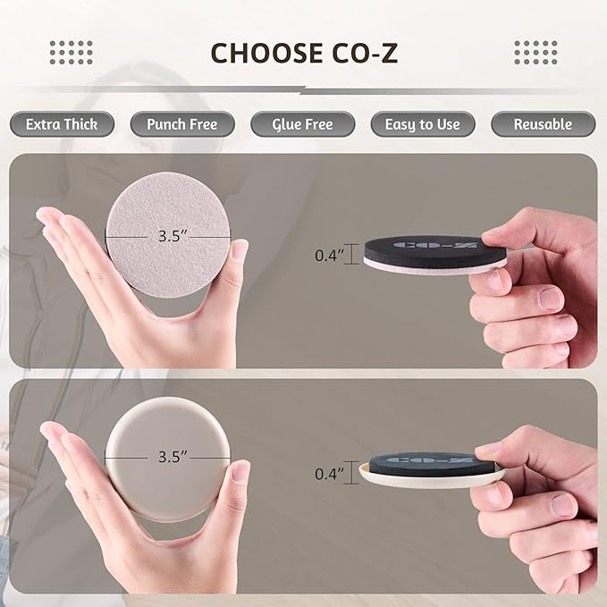 CO-Z Felt Furniture Sliders - 16 Pack with 8 Plastic & 8 Felt Sliders, 3 1/2" Reusable Furniture Sliders for Carpet Hardwood Floors, Heavy-Duty Furniture Gliders Movers, Moving Pads for Hard Surfaces