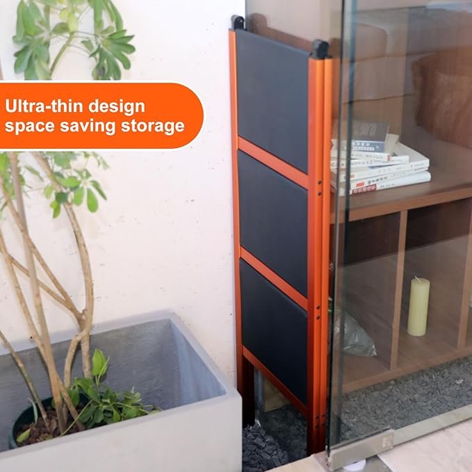 3 Step Ladder,Aluminum Ultra Thin Folding Step Stool,400 Lbs Capacity Heavy Duty with Anti-Slip Sturdy and Wide Tread,Closet Slim Step for Home,Kitchen and Office,Space Saving (Orange, 3-Step)