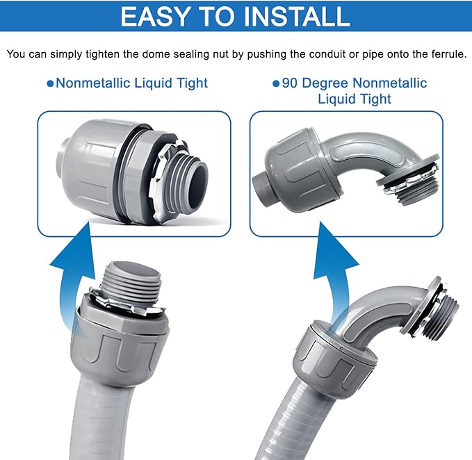 1/2inch 100ft Liquid-Tight Conduit and Connector Kit,Flexible Non-Metallic Liquid Tight Electrical Conduit Kit with 5 Straight and 3 90-Degree Conduit Connector Fittings,(1/2" Dia, 100 Feet)
