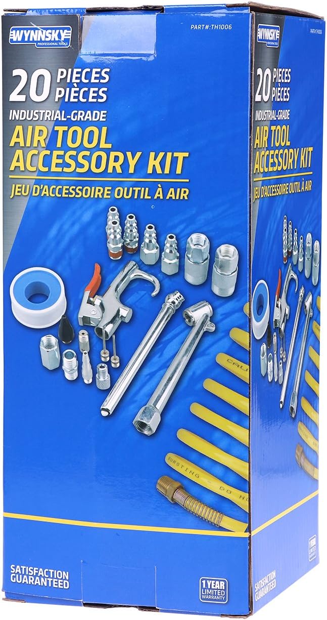 WYNNsky Air Compressor Kit, 1/4 Inch NPT Air Tool Kit with 1/4 Inch x 25Ft Coil Nylon Hose/Tire Gauge - 20 Pieces