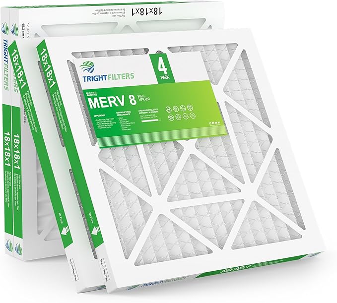 18x18x1 Air Filter 4 Pack, Durable MERV 8 Pleated Home HVAC AC Furnace Filters, Lightweight Compact Air Conditioner Filter Replacement