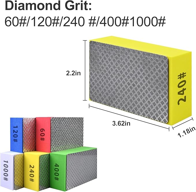 10pcs Diamond Hand Polishing Pads for Ceramic Tile Glass Grinding,Sanding Blocks Polishing 60#,120#,240#,400#,1000#