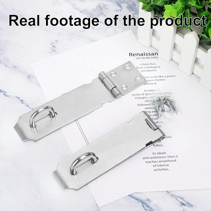 8 Pack Door Hasp Latch Lock with Screws, 5 Inch 304 Stainless Steel Hasp Latch Locks, Safety Packlock Clasp, Latch Locks for Garage, Shed, Doors