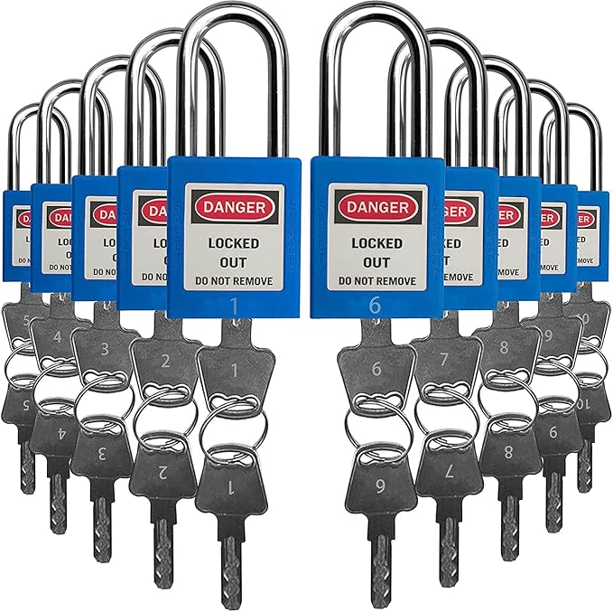 SAFBY Lockout Tagout Locks, Safety Padlock, Keyed Differently Loto Safety Padlocks for Lock Out Tag Out Kits Station (Blue NO.1-10)