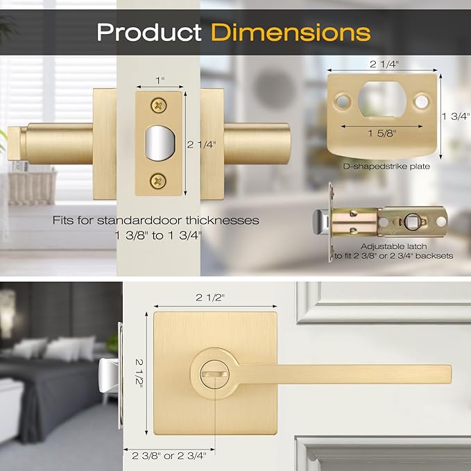 EHOMEWARE 10 Packs Gold Heavy Duty Door Handle Interior, Privacy Door Lever Handle, Bathroom Door Handles Interior, Modern Bedroom Door Handle