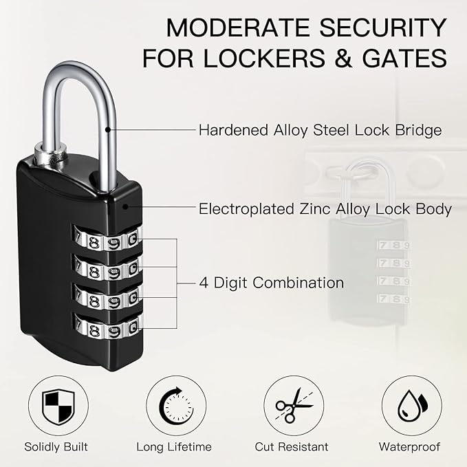 100 Pcs 4 Digit Combination Lock Bulk Small 4 Digit Combo Locks Waterproof Outdoor Combo Locker Black Keyless Number Padlock for Traveling Luggage Toolbox Gym Door Locker Suitcases Fence Cabinet
