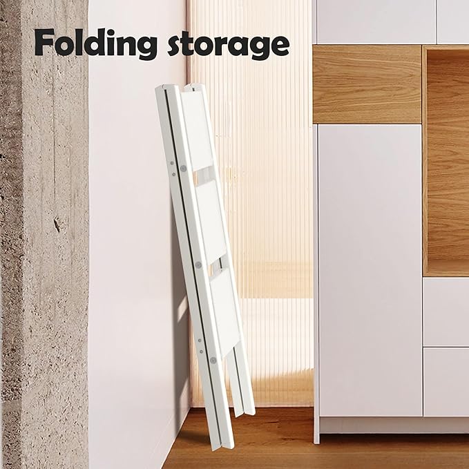 Taranta 3 Step Ladder,Aluminum Lightweight Folding 3 Step Stool with Anti-Slip Wide Pedal,330lbs Capacity Step Ladder for Household,Kitchen,Office - White