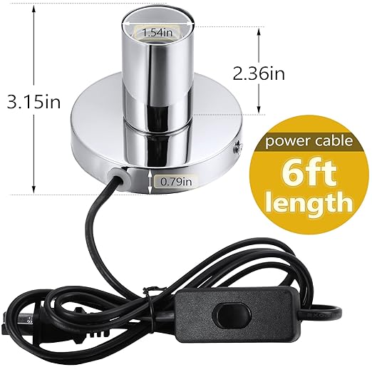 Tuanse 6 Pcs Polished Metal Desktop Lamp E26 E27 Screw Light Bulb Sockets Holder Base Lamp Replacement Base for Holding Bulb 6 Feet Cord on Off Switch Plug(Silver)