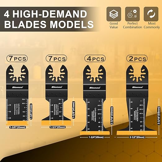 Bionso 20PCS Titanium Oscillating Tool Blade Cuts Metal and Wood, Sharp and Durable Multitool Blades, Multi Tool Blades Kits, Oscillating Saw Blades Fit Dewalt Milwaukee Ryobi Makita Worx Rockwell Wen