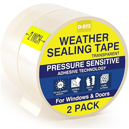 Window Sealing Tape 1 Pack Transparent Sealing Heavy-Duty Residue-Free RV Insulation for Doors and Windows, Clear Weather Stripping Draft Isolation Tape (2 Pack 2 inch)
