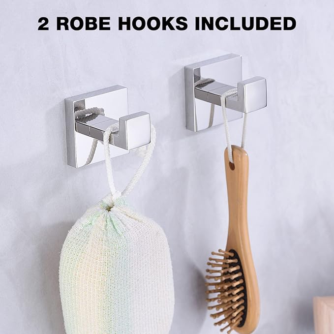 TRUSTMI 5-Piece Bathroom Hardware Accessory Set Robe Hook Towel Bar Toilet Roll Paper Holder Towel Ring Wall Mounted, SUS 304 Stainless Steel, Chrome