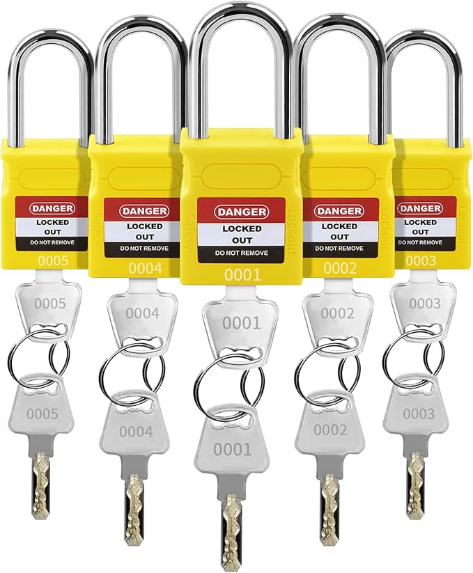 Lockout Tagout Locks - 5 Pack Yellow Loto Locks, Keyed Differ Padlock OSHA Compliant Lock Out Tag Out Lock, Safety Padlocks for Electrical Lockout Tag Out Kits