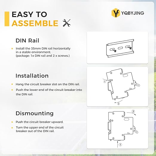 DC Circuit Breaker 50 Amp Solar Panel Disconnect Switch 12V-500V 2 Poles Miniature Solar Circuit Breaker for Outdoor PV Homes Battery, AC 110V DIN Rail MCB