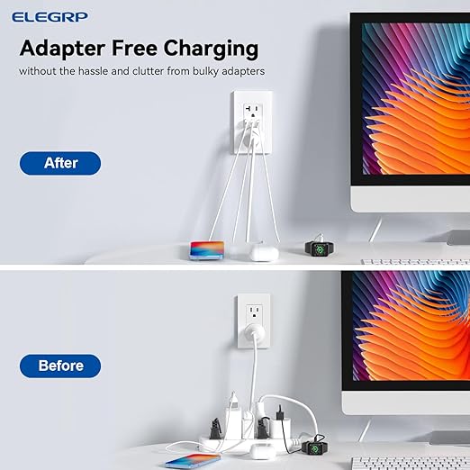 ELEGRP USB Outlets Receptacles, 3-Port USB C Wall Outlet, 30W 6.0A USB Electrical Outlet, 20 Amp Tamper-Resistant Outlet with USB C Ports, UL Listed, Screwless Wall Plate Included, 1 Pack, Matte White