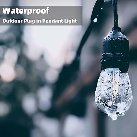 10 Feet Waterproof Wire Electric Light Socket, 1 Pack Outdoor Black Plug in Pendant Light, E26 E27 Socket for Vintage DIY Extension Cable Hanging Lamp