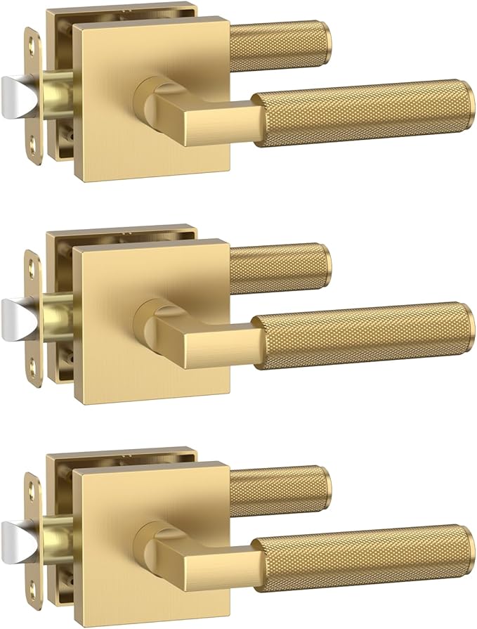 Amerdeco 3 Pack Champagne Bronze Passage Door Handles,Heavy Duty Non-Locking Door Lever for Hall, Closet,Office Area, Shopping Malls AM0021