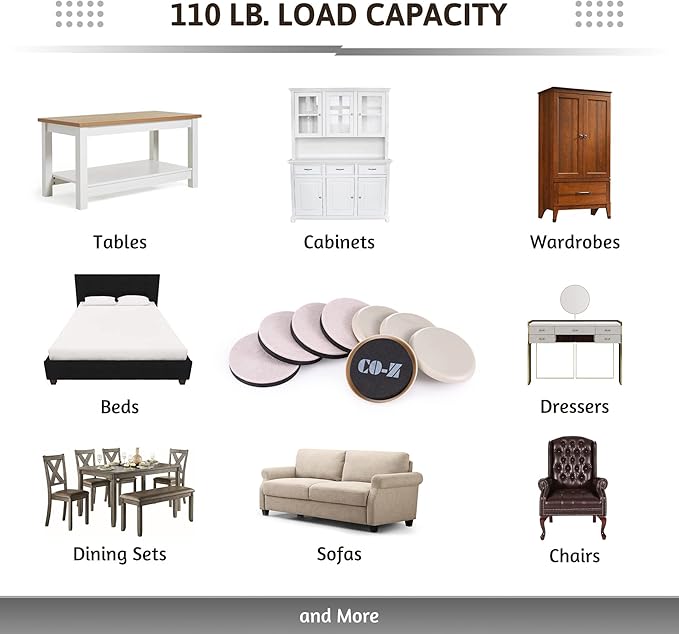 CO-Z Felt Furniture Sliders - 8 Pack with 4 Plastic & 4 Felt Sliders, 3 1/2" Reusable Furniture Sliders for Carpet Hardwood Floors, Heavy-Duty Furniture Gliders Movers, Moving Pads for Heavy Furniture