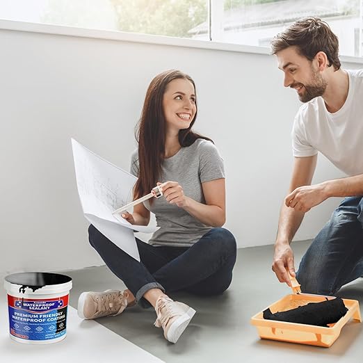 Polyurethane Waterproof Coating, 0.4 Gallon / 51 Fl Oz., Black Roof Sealant Multi-Surface Leak Repair Roofs, Foundations, Basements, Garages, Indoor and Outdoor Liquid Water Proof Sealant