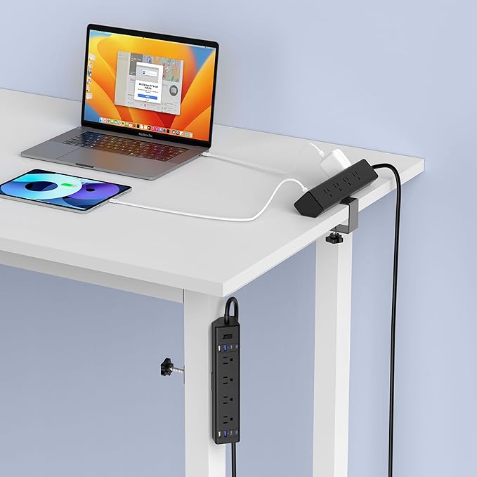 40W Fast Charging Station,Desk Clamp Power Strip 20W USB C,8 Outlets,8 USB Ports,4 USB C and 4 USB A, Office Furniture Nightstand Edge Mount Surge Protector, 14AWG Cord, Fits 1.9" Tabletop Edge