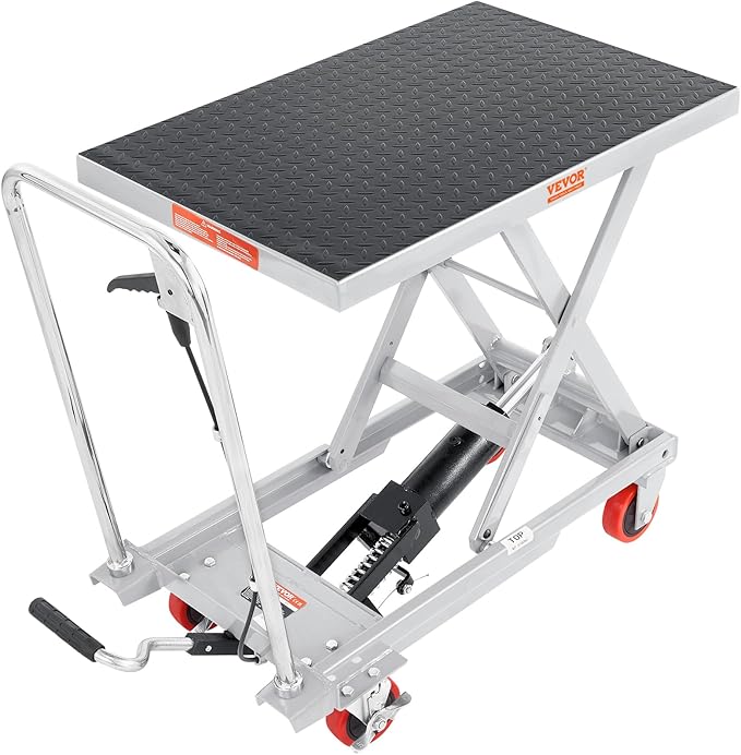 VEVOR Hydraulic Lift Table Cart, 500lbs Load Capacity 28.5 Inch Lifting Height, Manual Single Scissor Lift Table with 4 Wheels and Non-Slip Pad, Hydraulic Scissor Cart for Material Handling, Gray