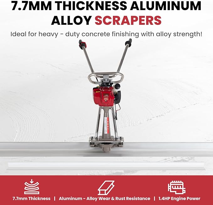 1.4HP Concrete Power Screed with 10ft & 14ft Aluminum Boards, Vibrating Screed Concrete Tool 8000RPM with Adjustable armrests and brackets for Construction