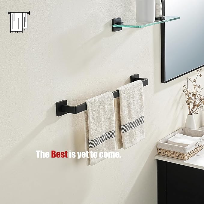 JQK Black Towel Bar, Rounded Edges 20.41 Inch Towel Rack, 304 Stainless Steel Bathroom Wall Mount, Useable Length 18 Inch, TB250L18-PB
