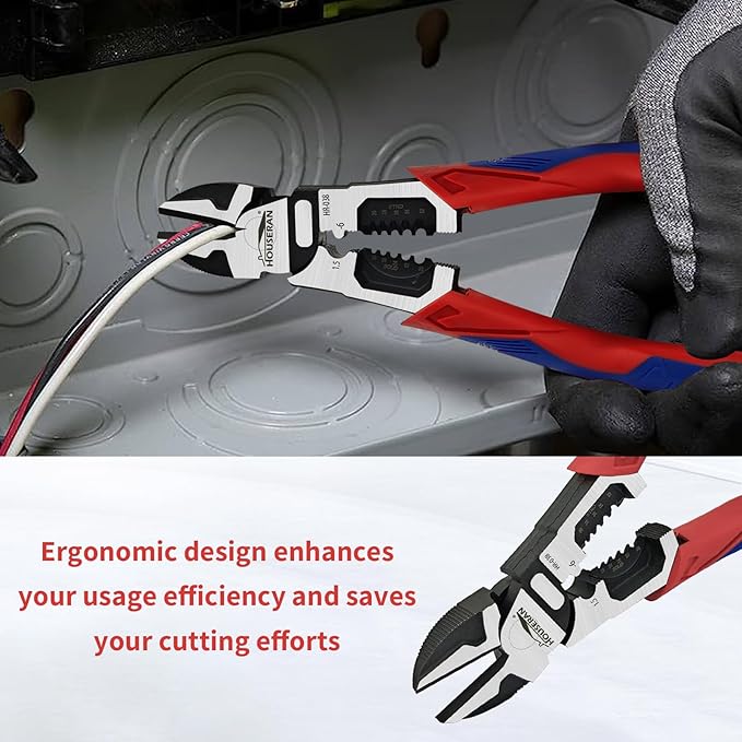 Wire Cutters, Side Cutters with Wire Stripper and Crimper, 8.6 Inch Wire Cutters Heavy Duty, 3-in-1 Diagonal Cutters for Cutting, Crimping, and Stripping