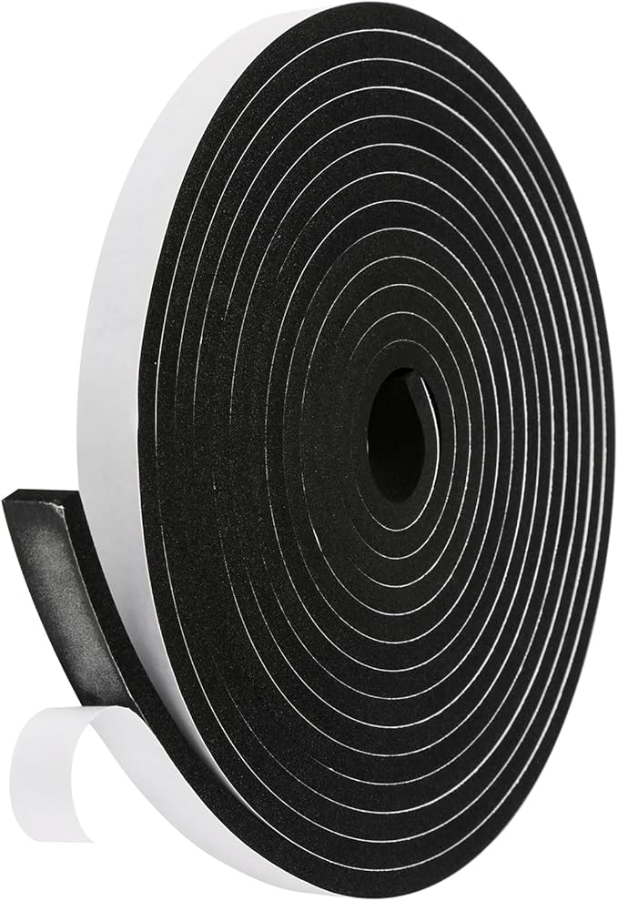 Weather Stripping Door Seal Strip (3/5 Inch X 1/4 Inch X 16Feet), Strong Adhesive, Lightproof, Soundproof, Weatherproof Foam Tape Insulation for Sliding Door, Front Door Frame, Windows- Black