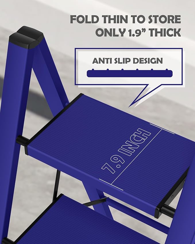 Taranta 2 Step Ladder,Aluminum Lightweight Folding 2 Step Stool with Anti-Slip Wide Pedal,330lbs Capacity Step Ladder for Household,Kitchen,Office - Blue